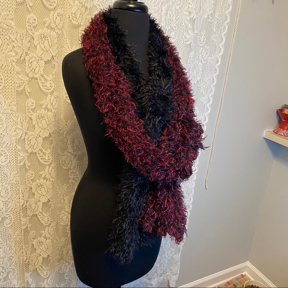 2 Black and Purple Soft Fuzzy Scarves